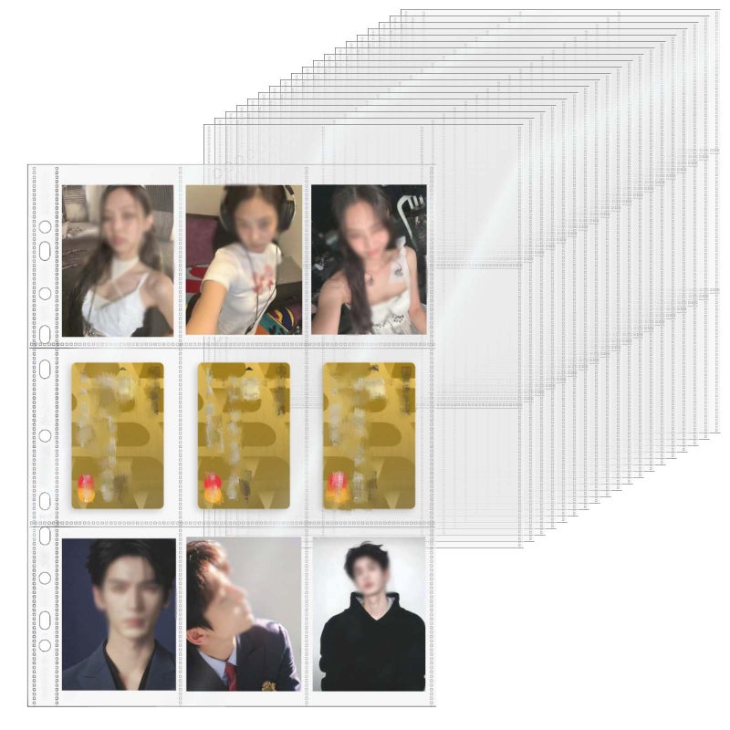XiowDow 20 Sheets A4 Binder Sleeves Plastic PP Photocard Sleeves 11 Holes 9 Pockets Card Holder Clear Top Loading Page Protectors for 3 Rings Binder Trading Baseball Cards (9 Pockets) - Image 1